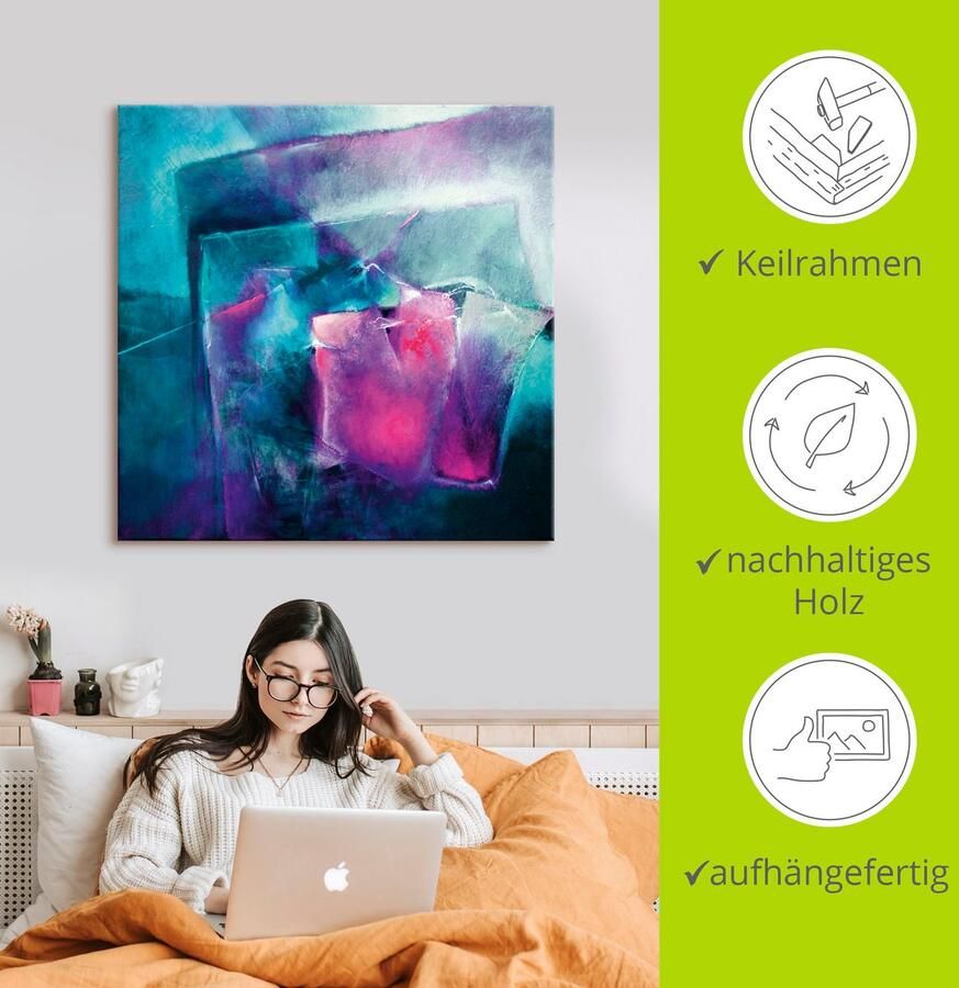 Artland Artprint op linnen Turquoise en magenta II gespannen op een spieraam - Foto 2