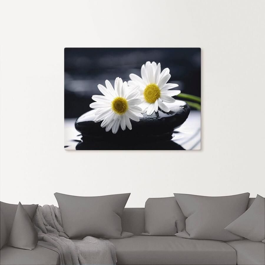Artland Artprint op linnen Twee gerbera's op een zensteen