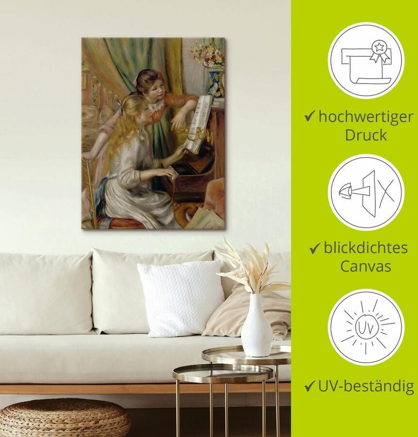 Artland Artprint op linnen Twee meisje aan de piano gespannen op een spieraam - Foto 3