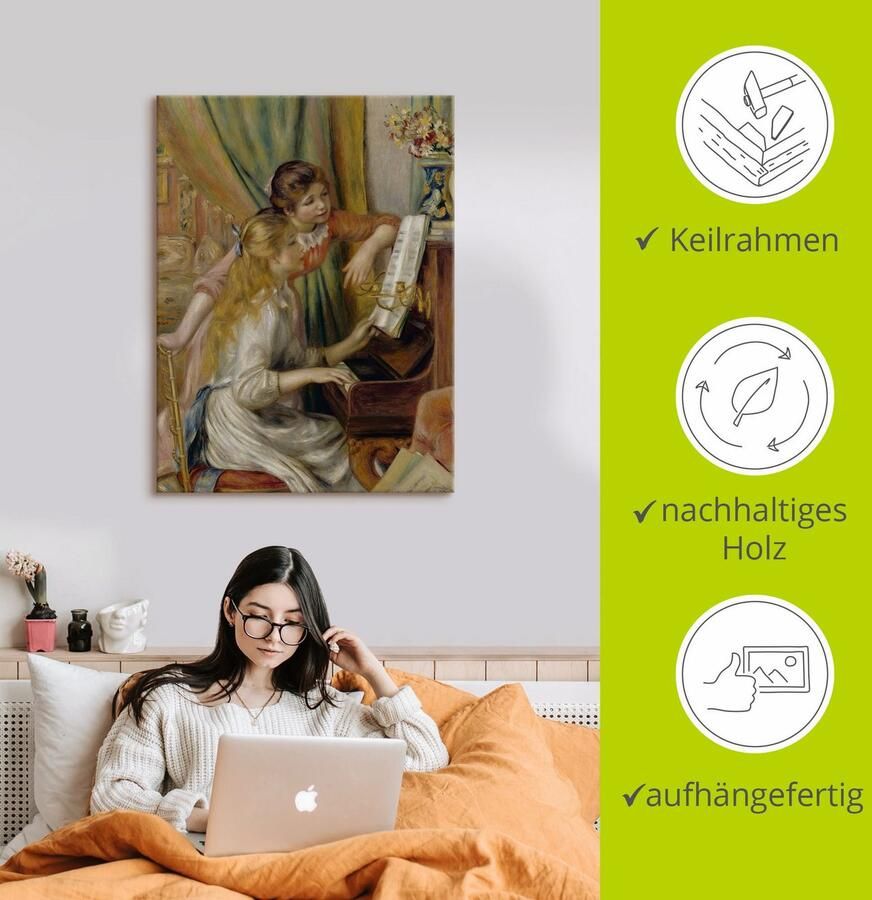 Artland Artprint op linnen Twee meisje aan de piano gespannen op een spieraam - Foto 2