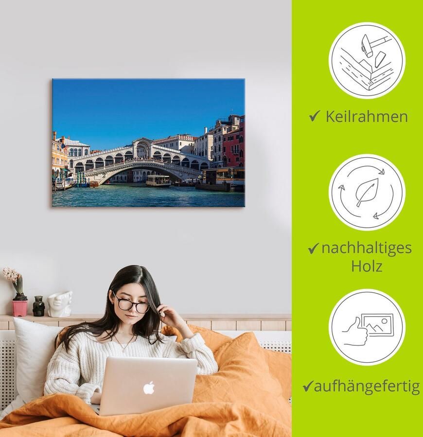 Artland Artprint op linnen Uitzicht op de Rialtobrug in Venetië - Foto 2