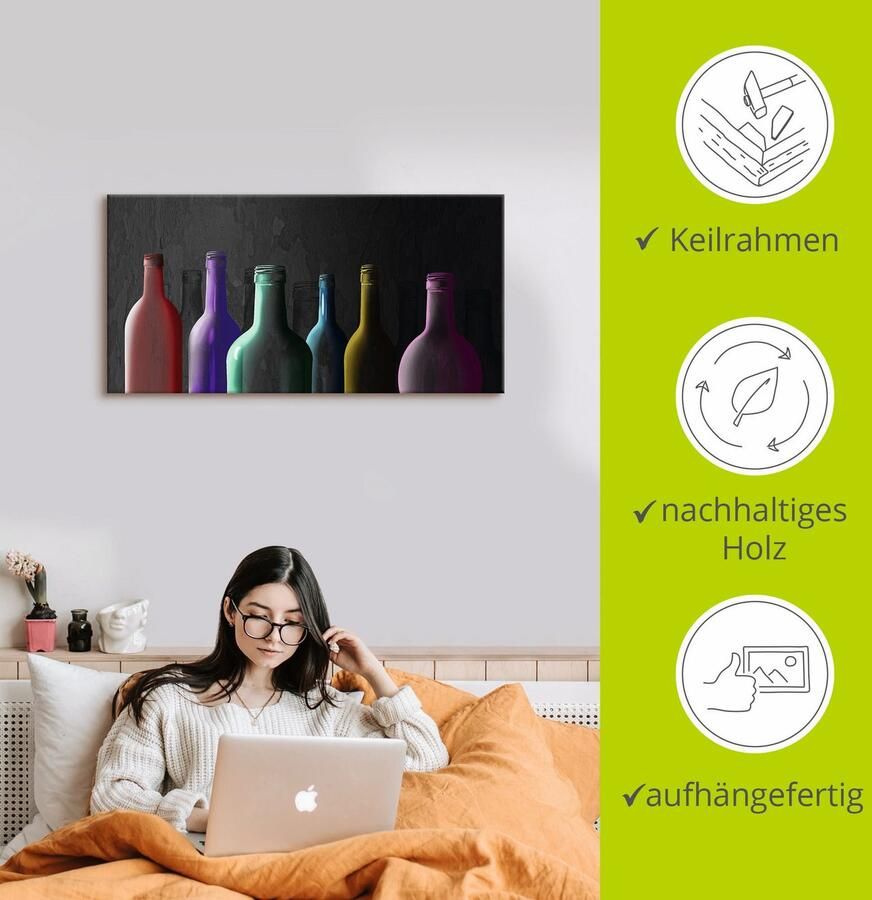 Artland Artprint op linnen Veelkleurige glazen flessen - Foto 2