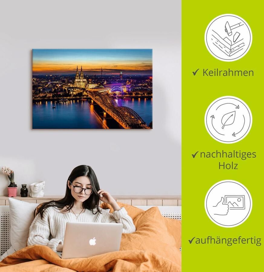 Artland Artprint op linnen Verlicht Keulen van boven - Foto 2