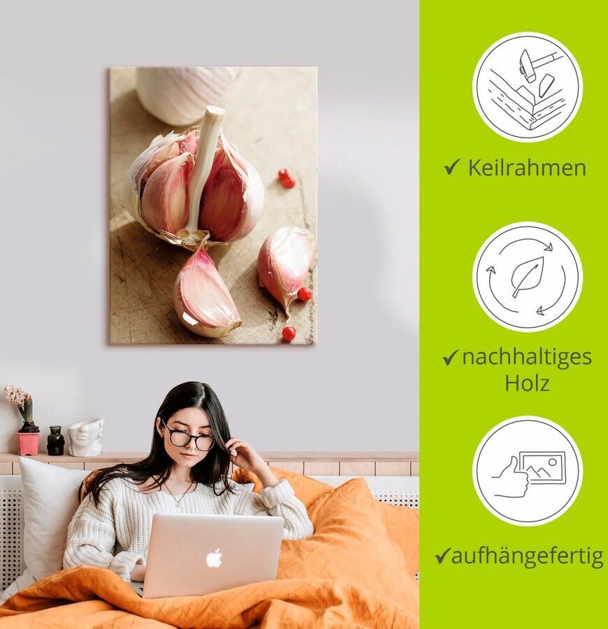 Artland Artprint op linnen Vers uit de knoflookbol gespannen op een spieraam