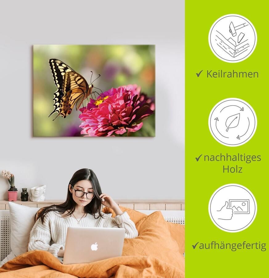 Artland Artprint op linnen Vlinder gespannen op een spieraam - Foto 2