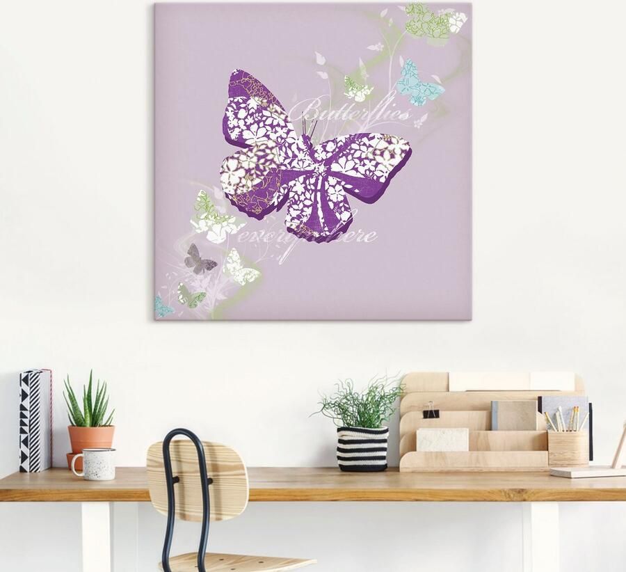 Artland Artprint op linnen Vlinders in violet gespannen op een spieraam - Foto 4