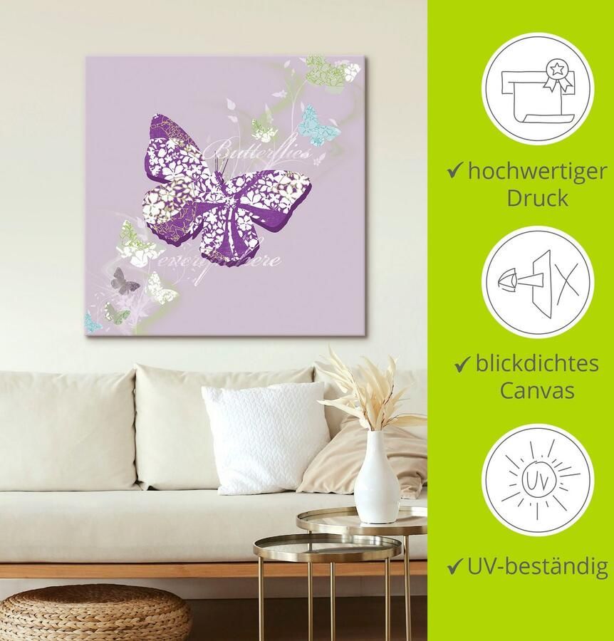Artland Artprint op linnen Vlinders in violet gespannen op een spieraam - Foto 3