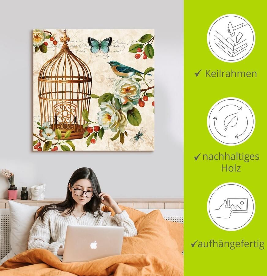 Artland Artprint op linnen Vrij als een vogel II gespannen op een spieraam