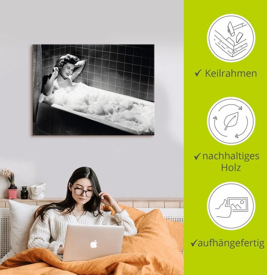 Artland Artprint op linnen Vrouw in schuimbad 1940 gespannen op een spieraam