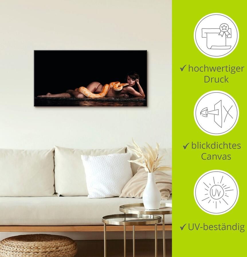 Artland Artprint op linnen Vrouw in water liggend met python - Foto 3