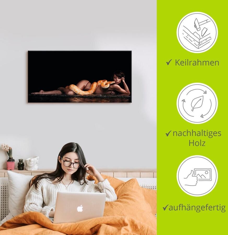 Artland Artprint op linnen Vrouw in water liggend met python - Foto 2