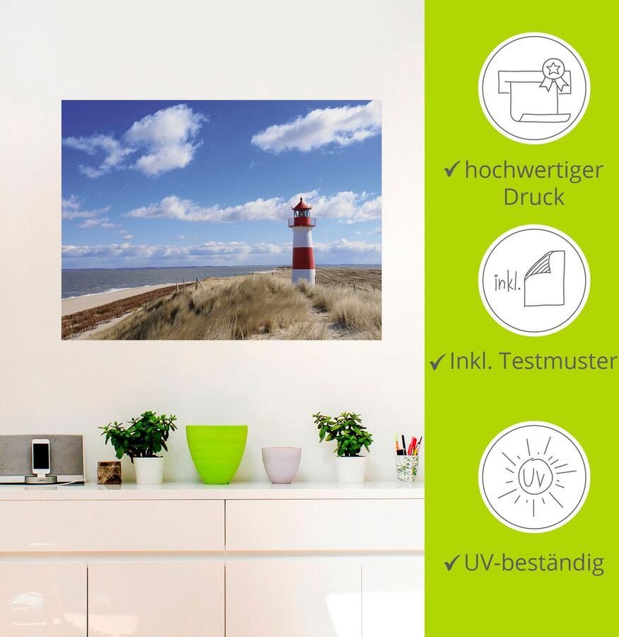 Artland Artprint op linnen Vuurtoren Sylt gespannen op een spieraam - Foto 3