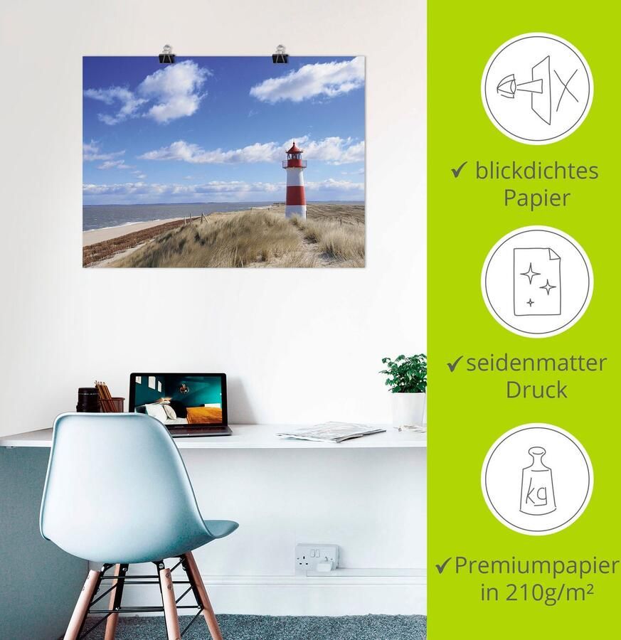 Artland Artprint op linnen Vuurtoren Sylt gespannen op een spieraam - Foto 2