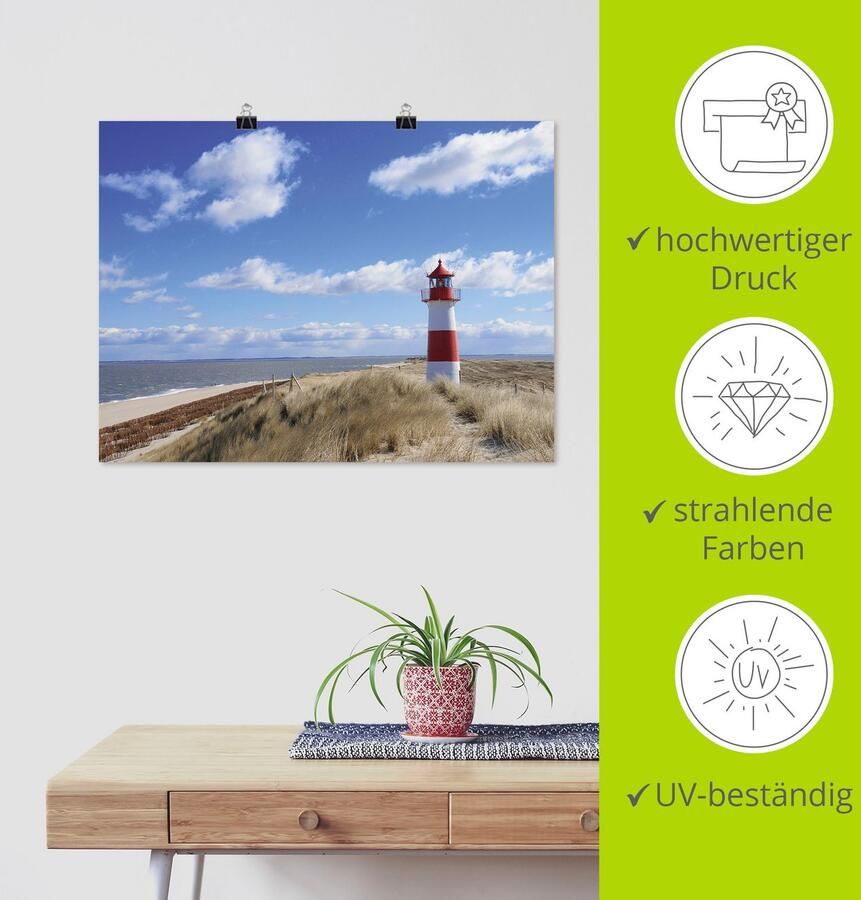 Artland Artprint op linnen Vuurtoren Sylt gespannen op een spieraam - Foto 3