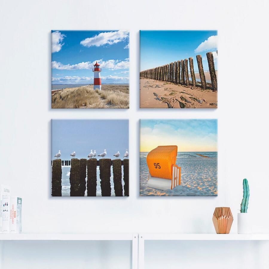 Artland Artprint op linnen Vuurtoren Sylt strand meeuwen strandstoel (4-delig) - Foto 2