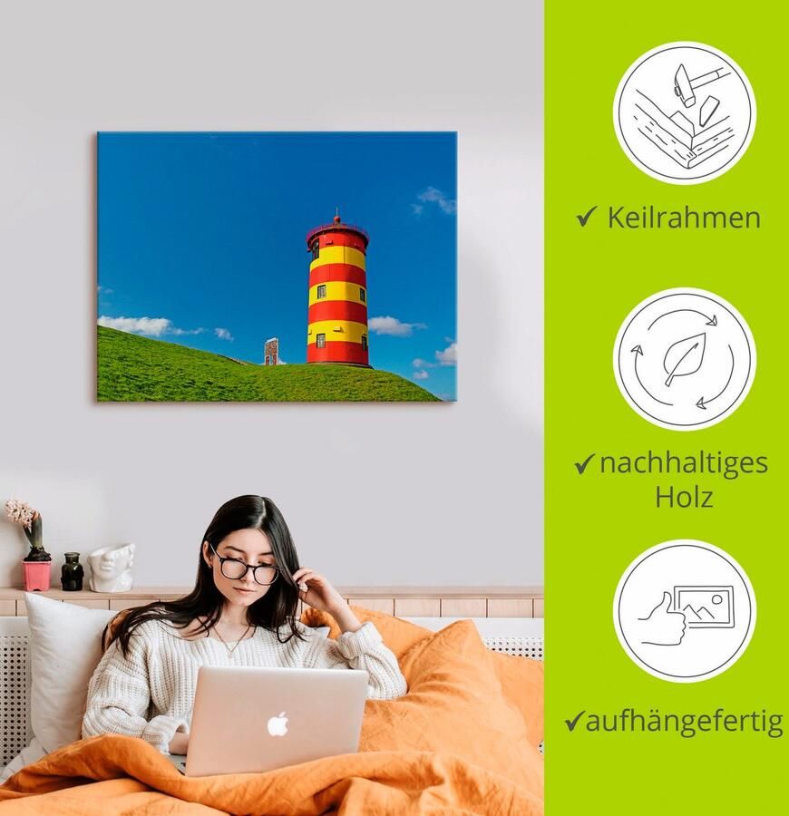 Artland Artprint op linnen Vuurtoren van Pilsum gespannen op een spieraam - Foto 2