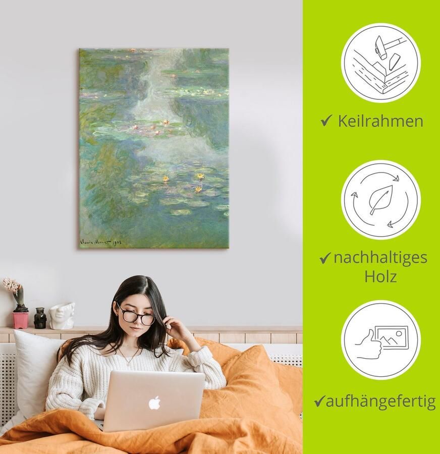 Artland Artprint op linnen Waterlelies (waterlandschap). 1908.