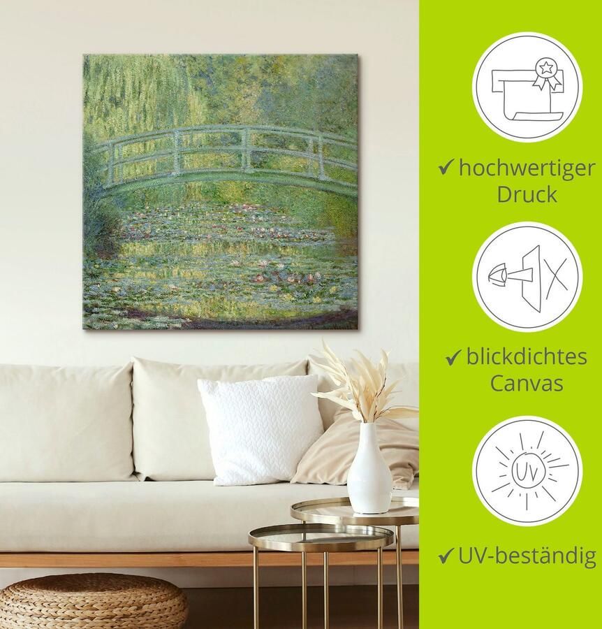 Artland Artprint op linnen Waterlelievijver en Japanse brug. - Foto 3