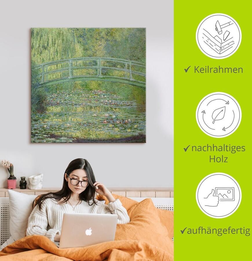 Artland Artprint op linnen Waterlelievijver en Japanse brug. - Foto 2