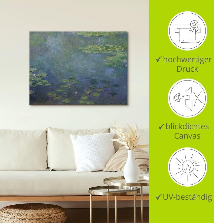 Artland Artprint op linnen Waterlelievijver gespannen op een spieraam - Foto 3