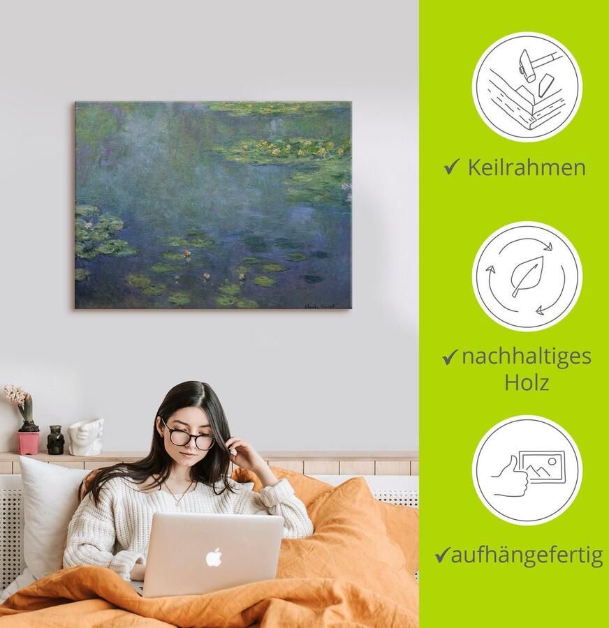 Artland Artprint op linnen Waterlelievijver gespannen op een spieraam - Foto 2