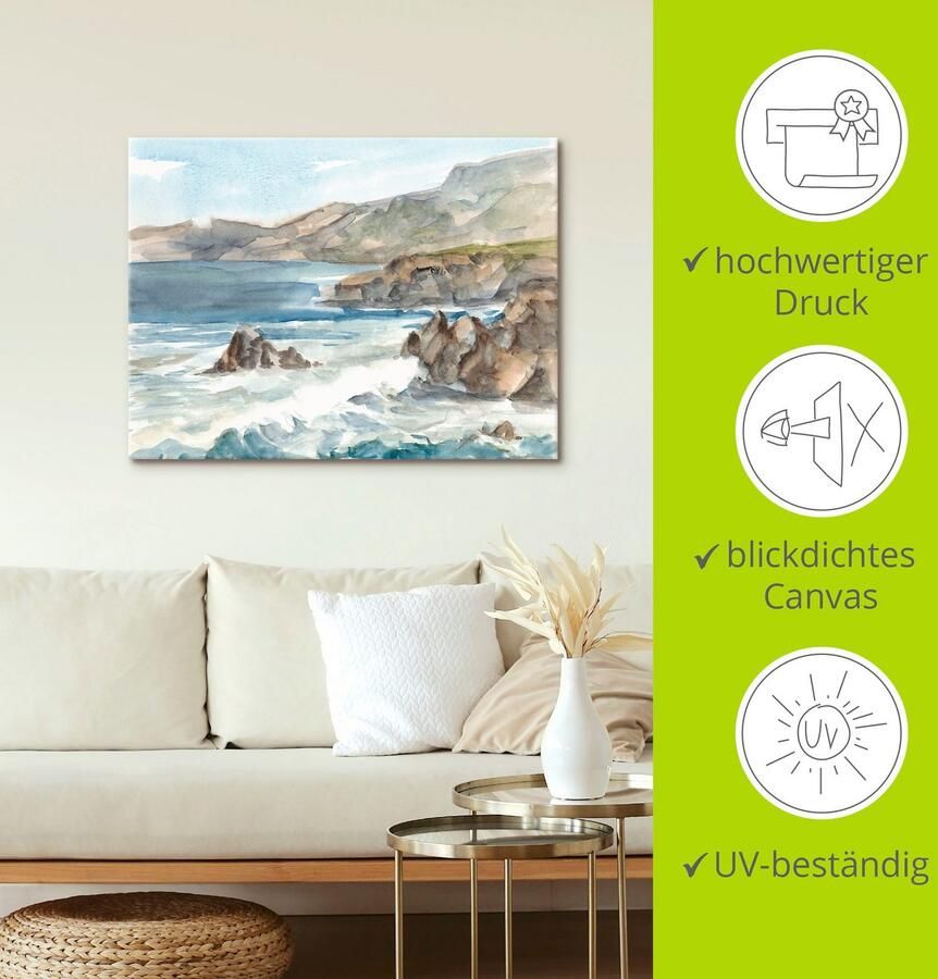 Artland Artprint op linnen Waterverf kust II gespannen op een spieraam - Foto 2