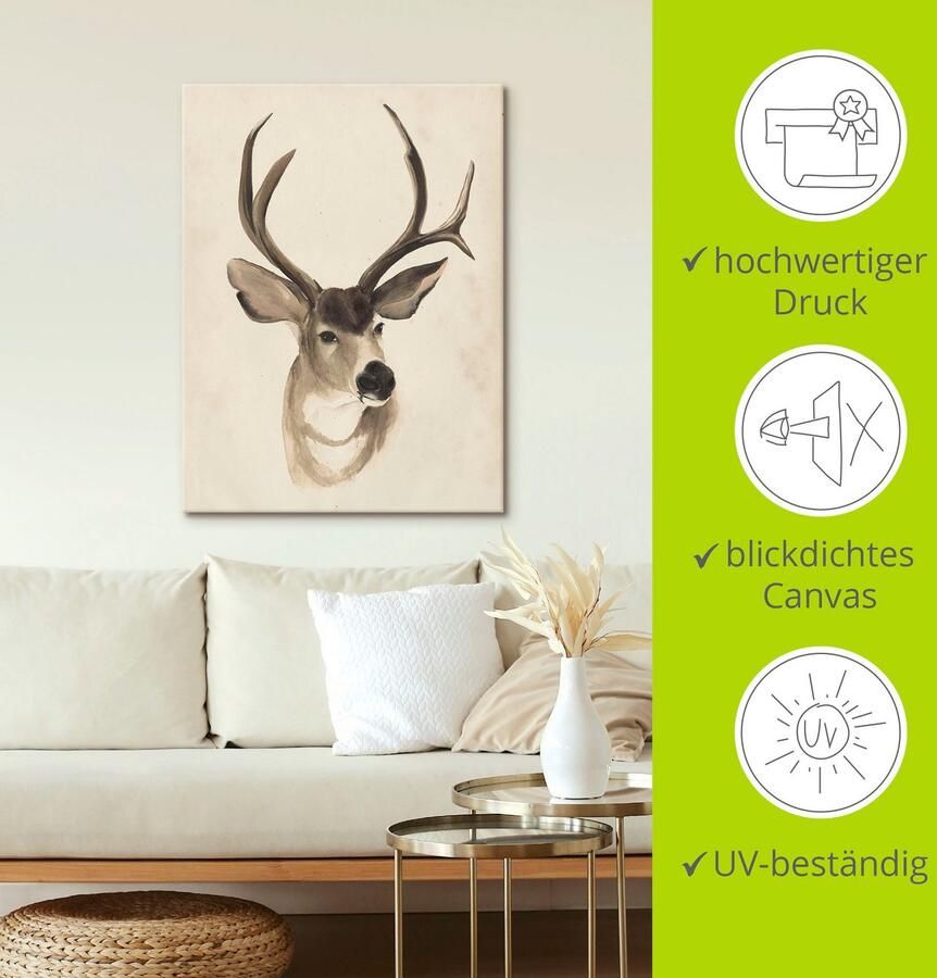 Artland Artprint op linnen Waterverf les dieren II gespannen op een spieraam - Foto 3