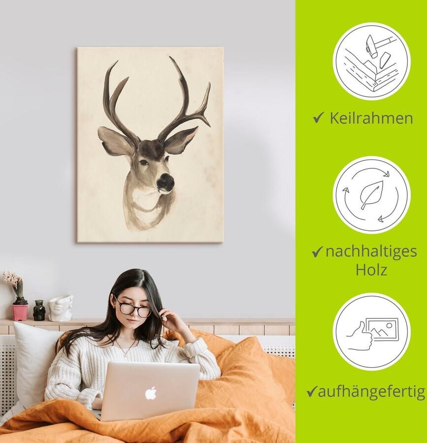 Artland Artprint op linnen Waterverf les dieren II gespannen op een spieraam - Foto 2