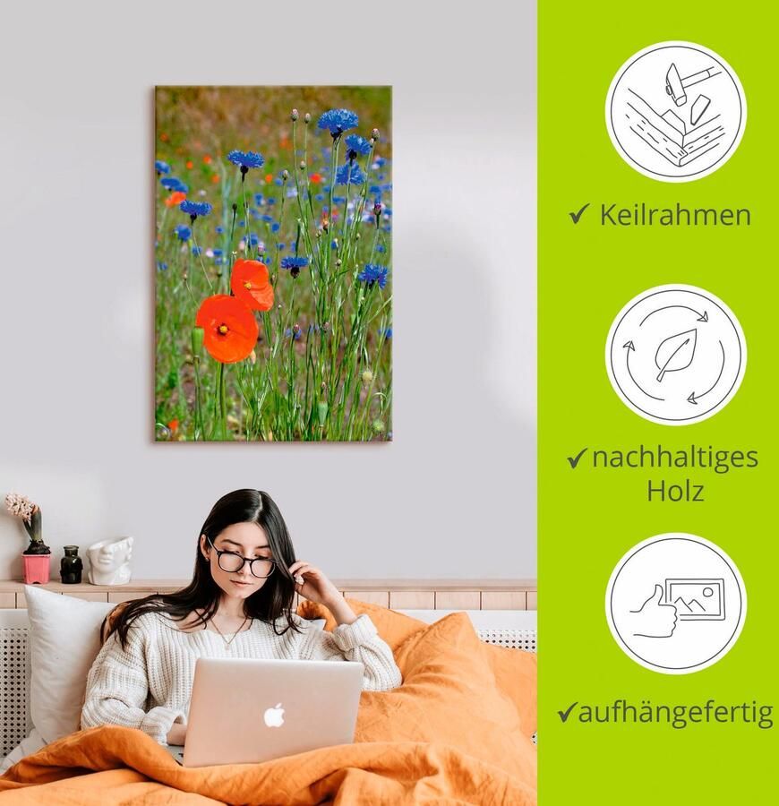 Artland Artprint op linnen Weide met klaprozen en korenbloemen