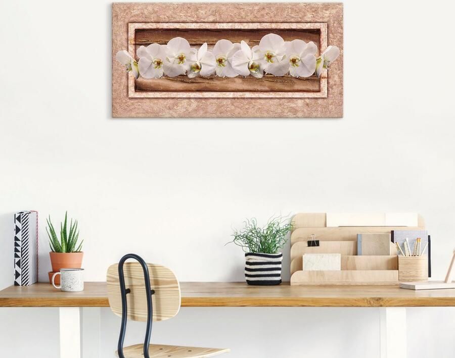 Artland Artprint op linnen Witte orchideeën bruin goudkleur - Foto 5