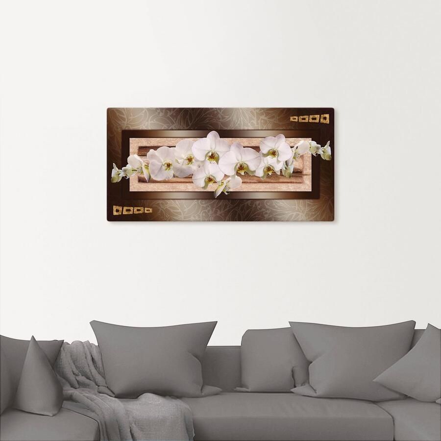 Artland Artprint op linnen Witte orchideeën met goudkleurige vierkanten