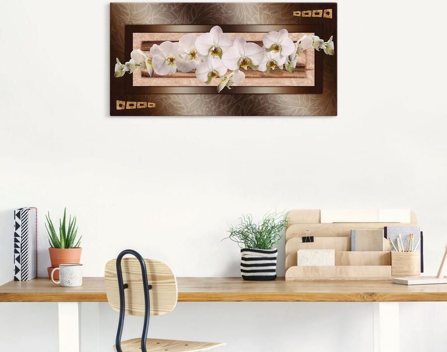 Artland Artprint op linnen Witte orchideeën met goudkleurige vierkanten - Foto 5