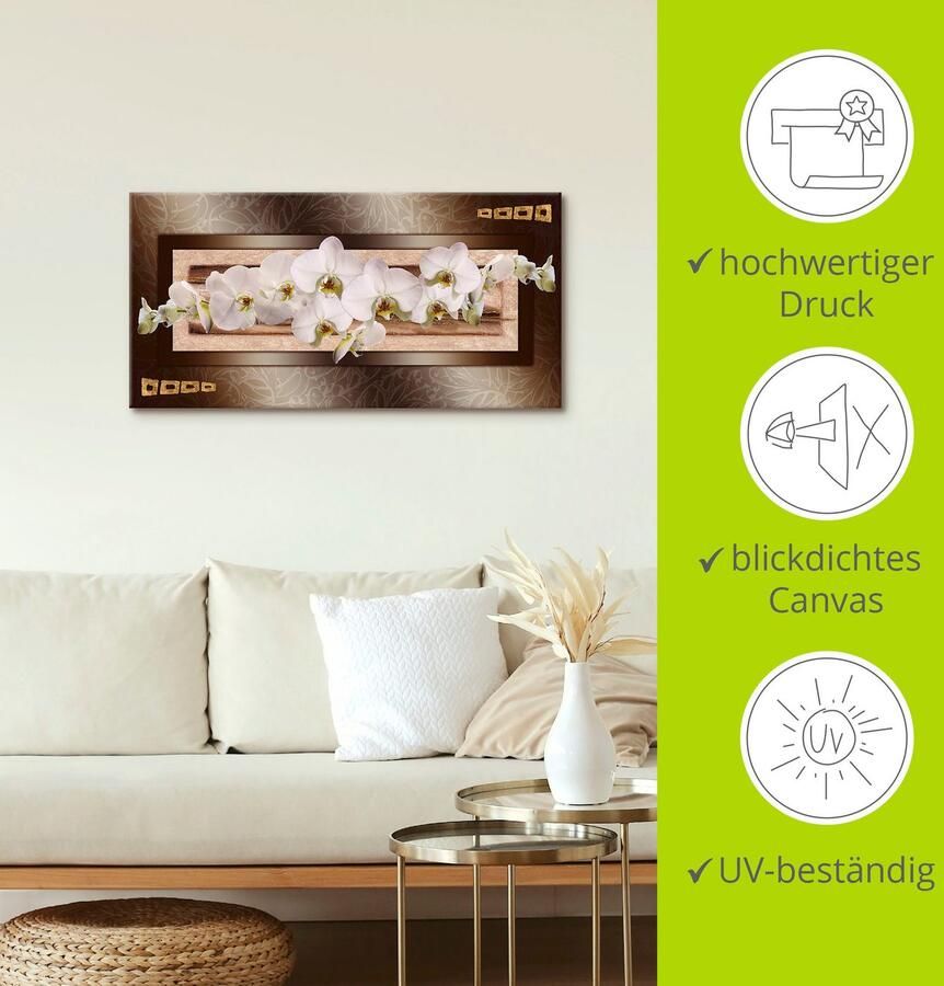 Artland Artprint op linnen Witte orchideeën met goudkleurige vierkanten - Foto 2