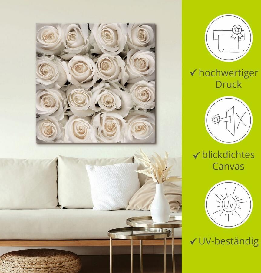 Artland Artprint op linnen Witte rozencreatie gespannen op een spieraam - Foto 3