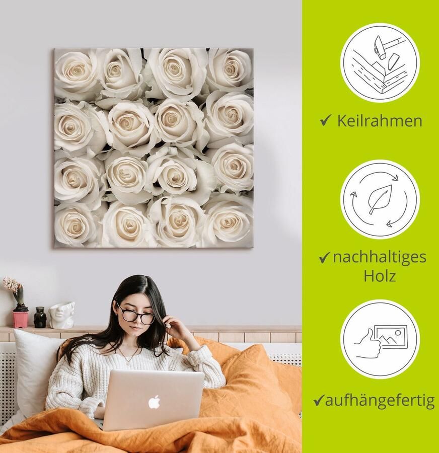 Artland Artprint op linnen Witte rozencreatie gespannen op een spieraam - Foto 2