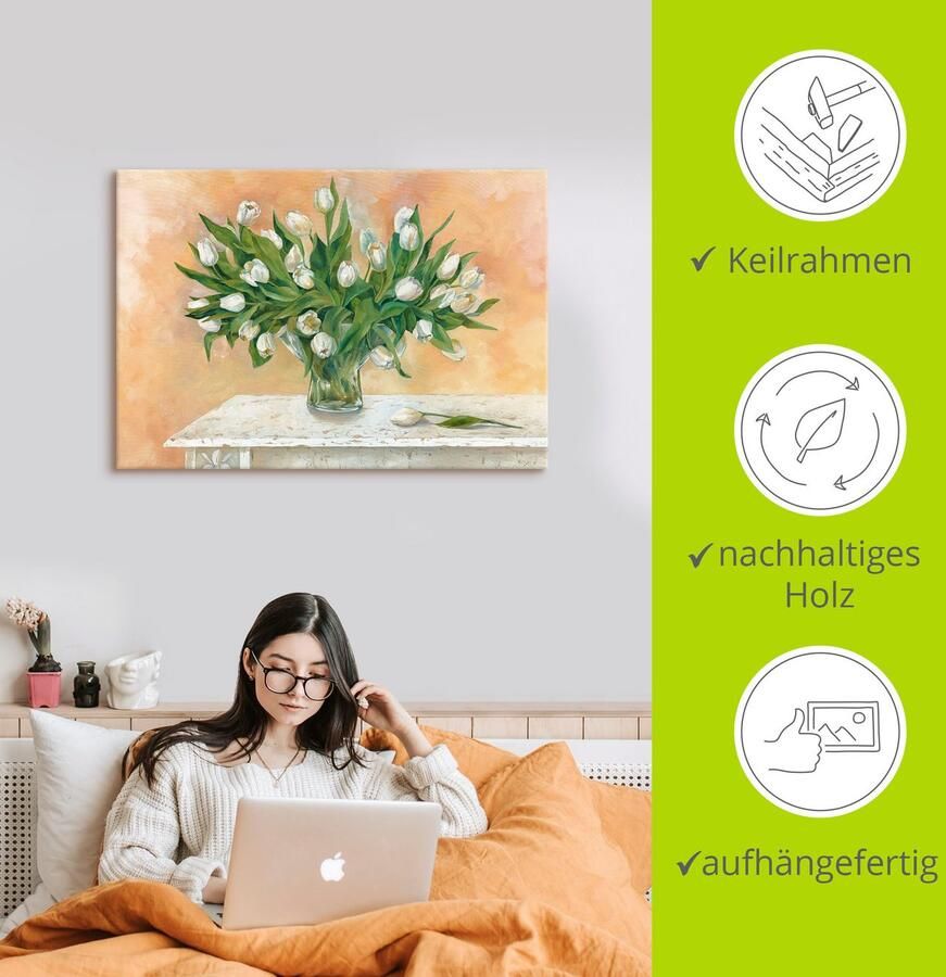 Artland Artprint op linnen Witte tulpen II gespannen op een spieraam - Foto 2