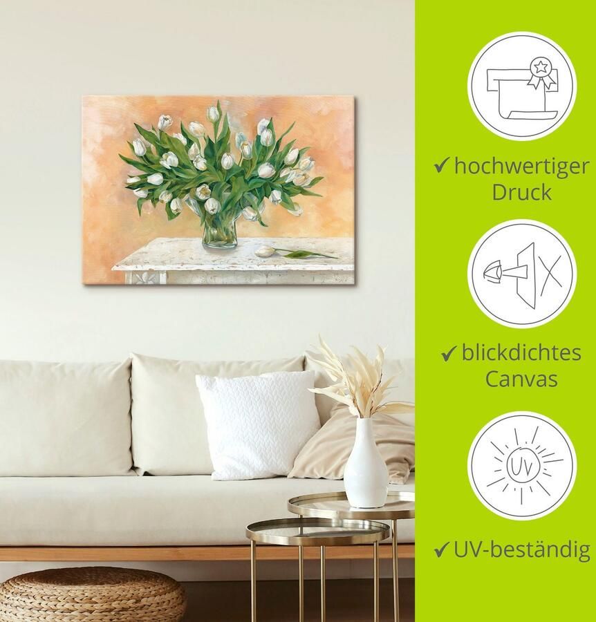 Artland Artprint op linnen Witte tulpen II gespannen op een spieraam - Foto 3