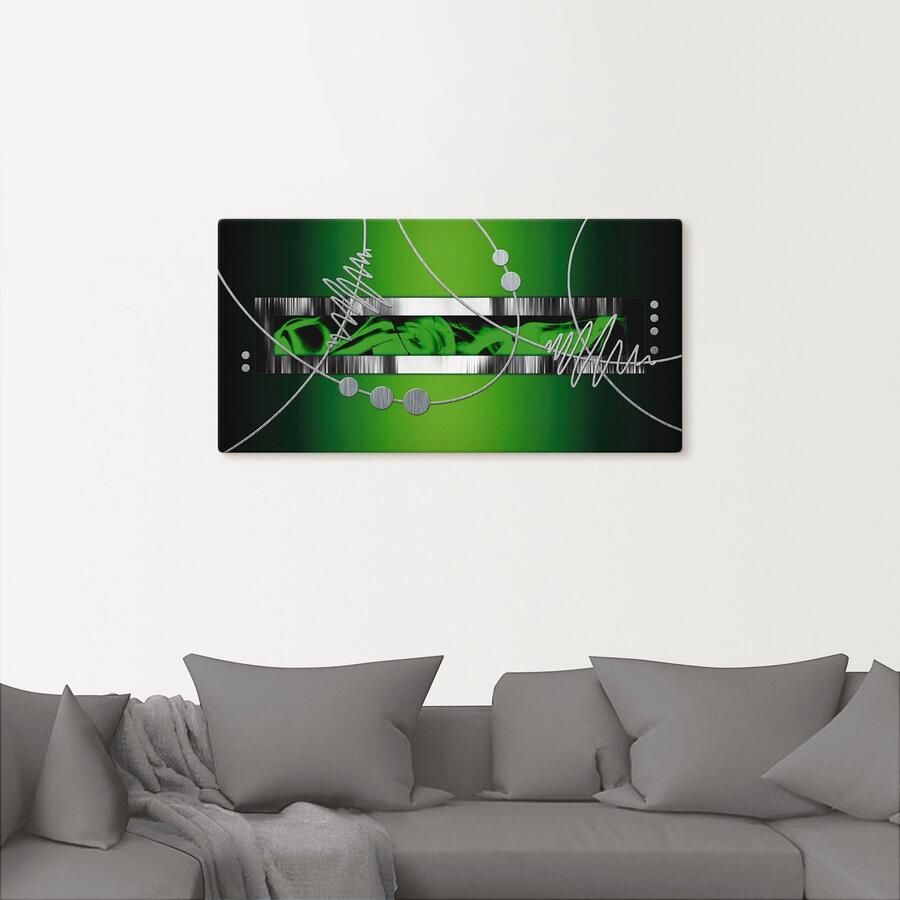 Artland Artprint op linnen Zilverkleur abstract op groen