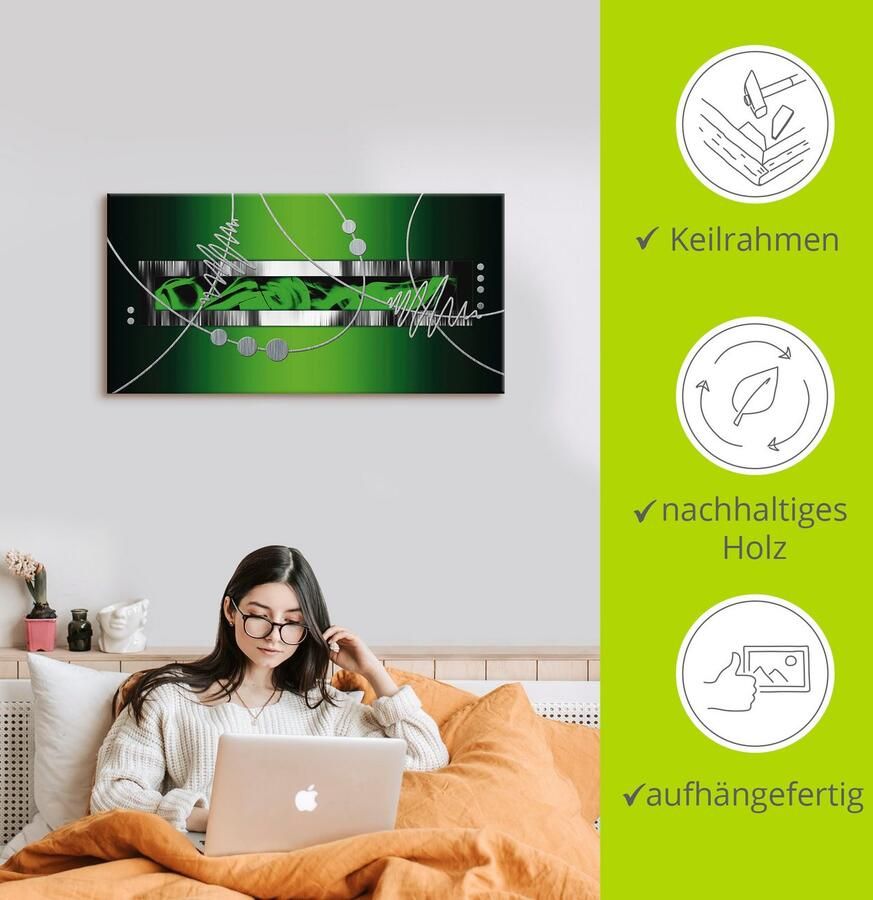 Artland Artprint op linnen Zilverkleur abstract op groen - Foto 2