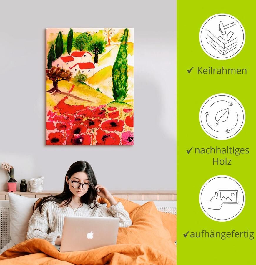 Artland Artprint op linnen Zomer in de Toscane gespannen op een spieraam