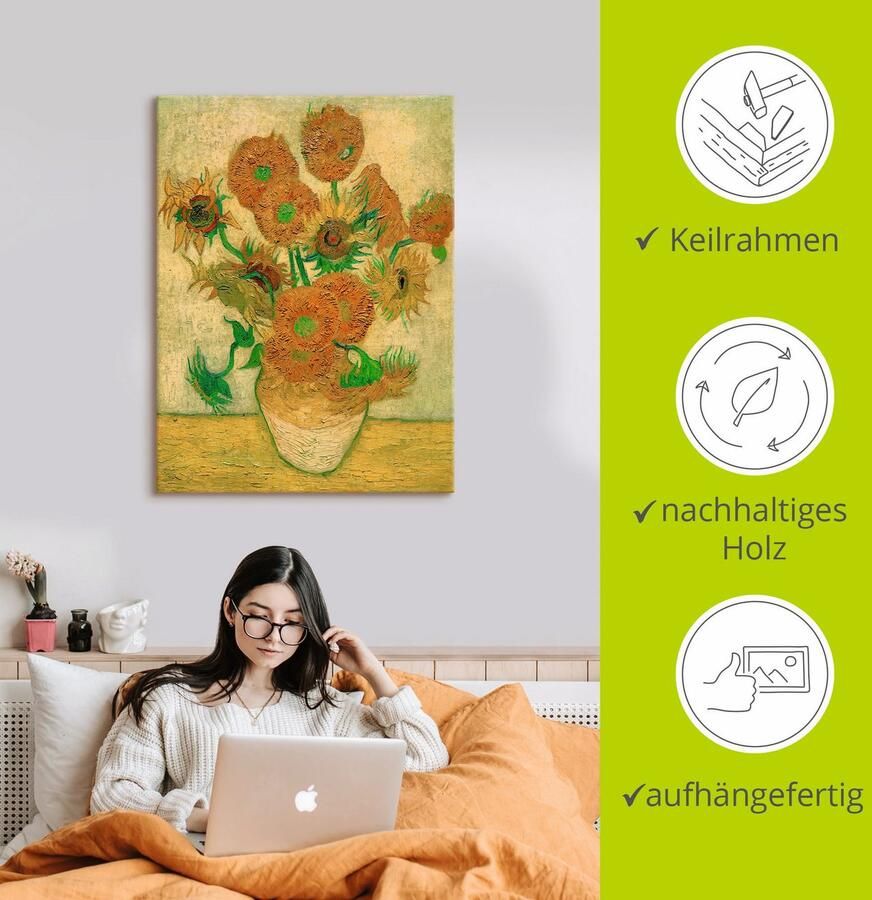 Artland Artprint op linnen Zonnebloemen gespannen op een spieraam