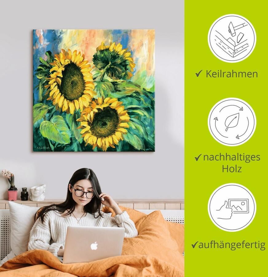 Artland Artprint op linnen Zonnebloemen II gespannen op een spieraam - Foto 2