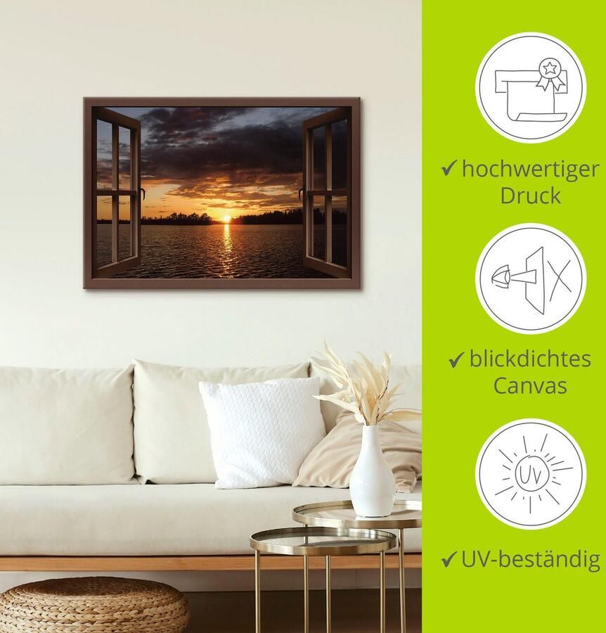 Artland Artprint op linnen Zonsondergang aan het meer bruine raam - Foto 3