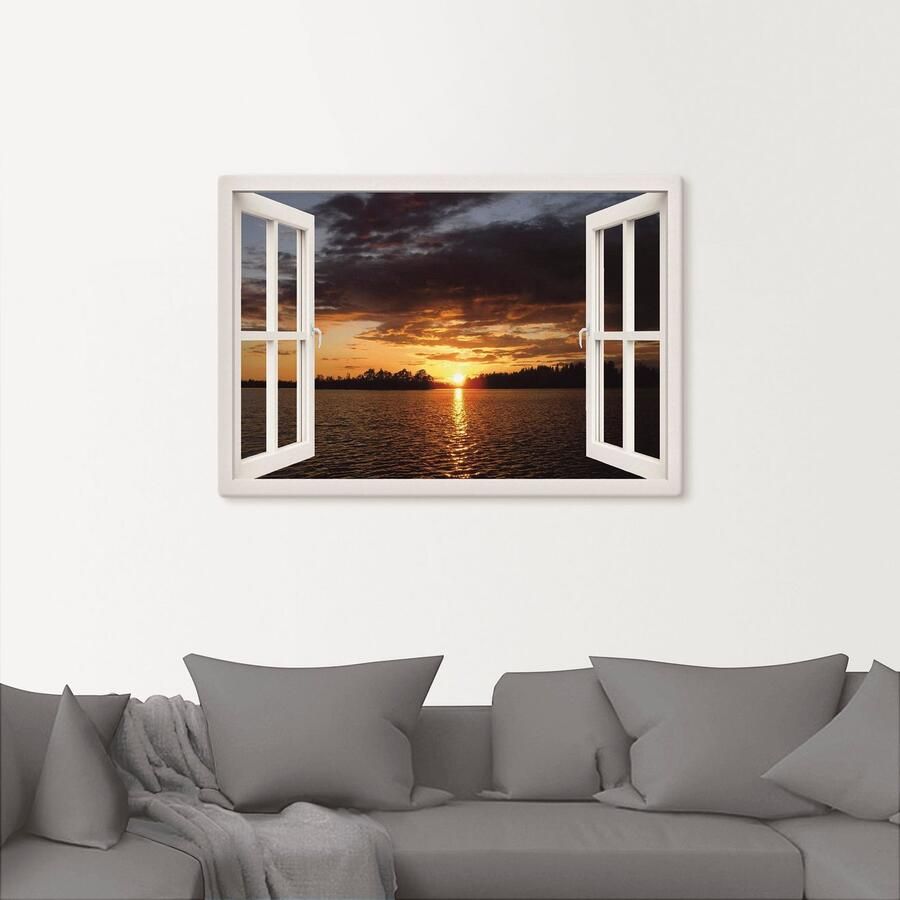 Artland Artprint op linnen Zonsondergang aan het meer witte raam - Foto 3