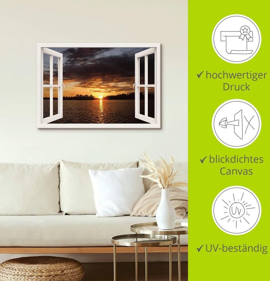Artland Artprint op linnen Zonsondergang aan het meer witte raam - Foto 5
