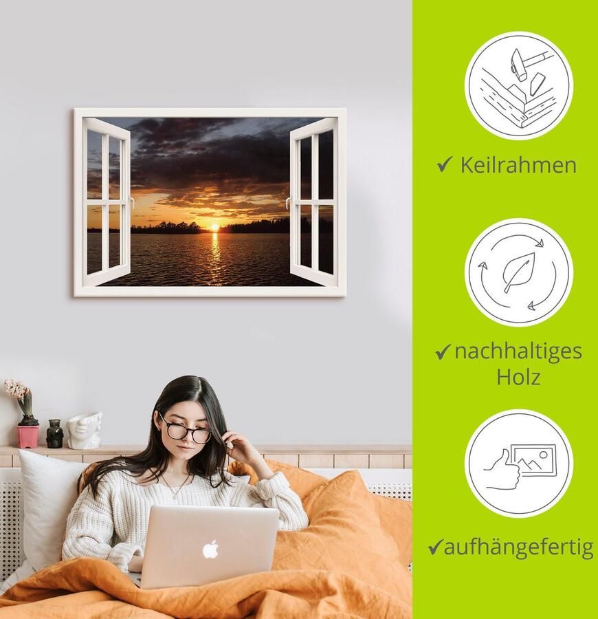 Artland Artprint op linnen Zonsondergang aan het meer witte raam - Foto 4