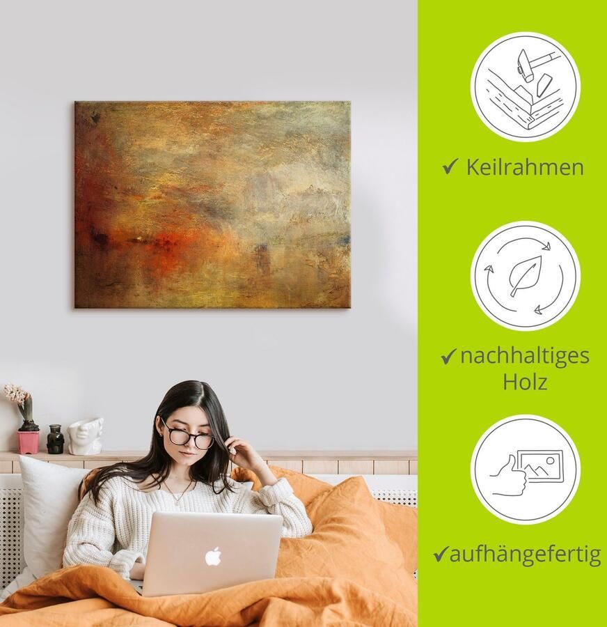 Artland Artprint op linnen Zonsondergang boven een meer. 1840