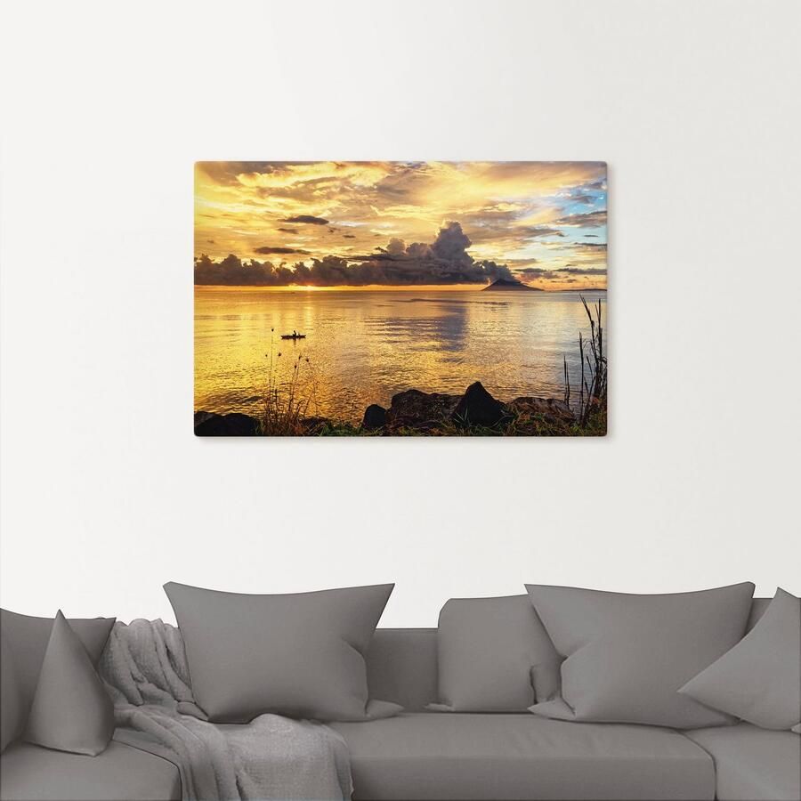 Artland Artprint op linnen Zonsondergang met een boot