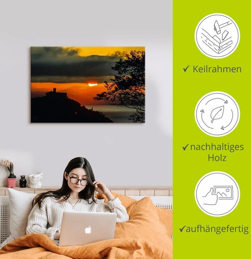 Artland Artprint op linnen Zonsondergang San Sebastian Donostia