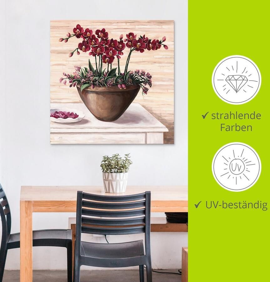 Artland Artprint Orchideeën in bordeaux als artprint van aluminium artprint op linnen muursticker verschillende maten - Foto 3